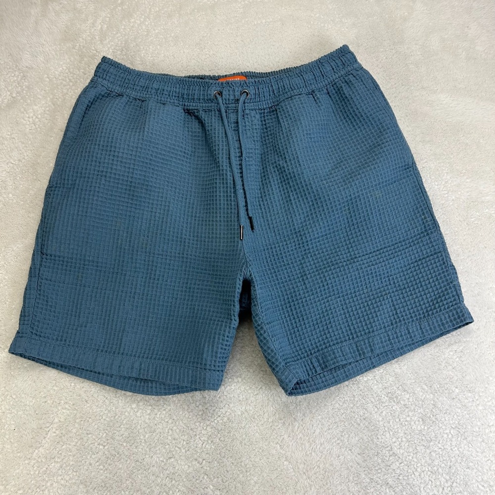 Negative Space Waffle Grid Sweat Shorts Mens L Blue Drawstring Outdoor Pockets